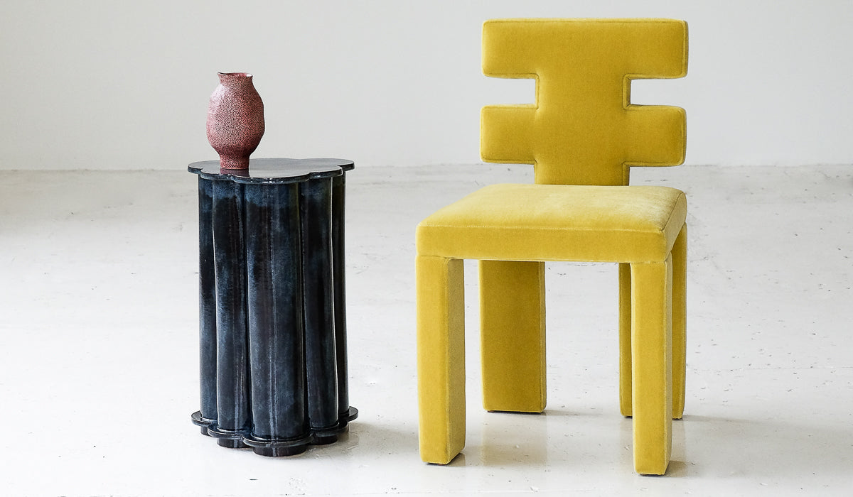 B Zippy Pam's Blue Tall Ruffle Side Table