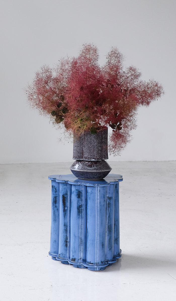 IN STOCK B Zippy Mottled Blue Single Tier Ruffle Side Table
