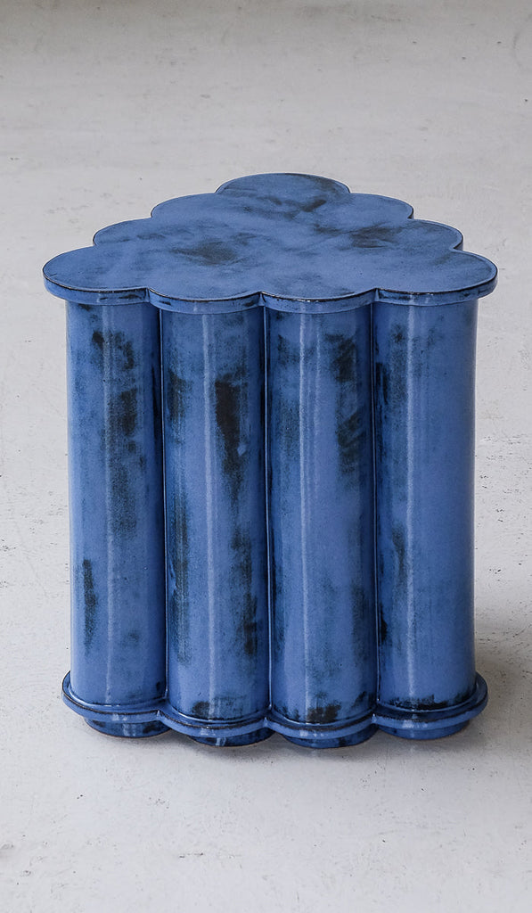IN STOCK B Zippy Mottled Blue Single Tier Ruffle Side Table