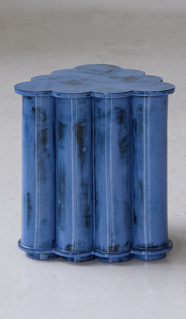 IN STOCK B Zippy Mottled Blue Single Tier Ruffle Side Table