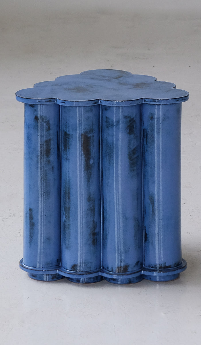 IN STOCK B Zippy Mottled Blue Single Tier Ruffle Side Table