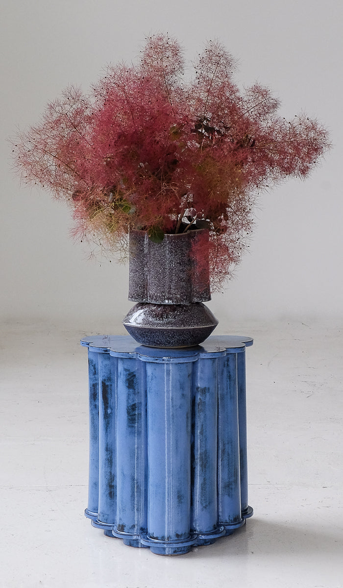 B Zippy Mottled Blue Single Tier Ruffle Side Table