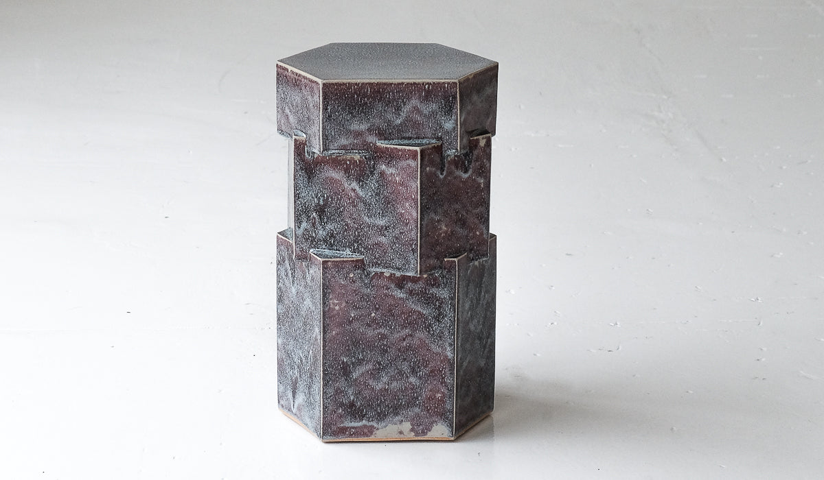 B Zippy Snowy Plum Tall Triple Tier Hex Side Table
