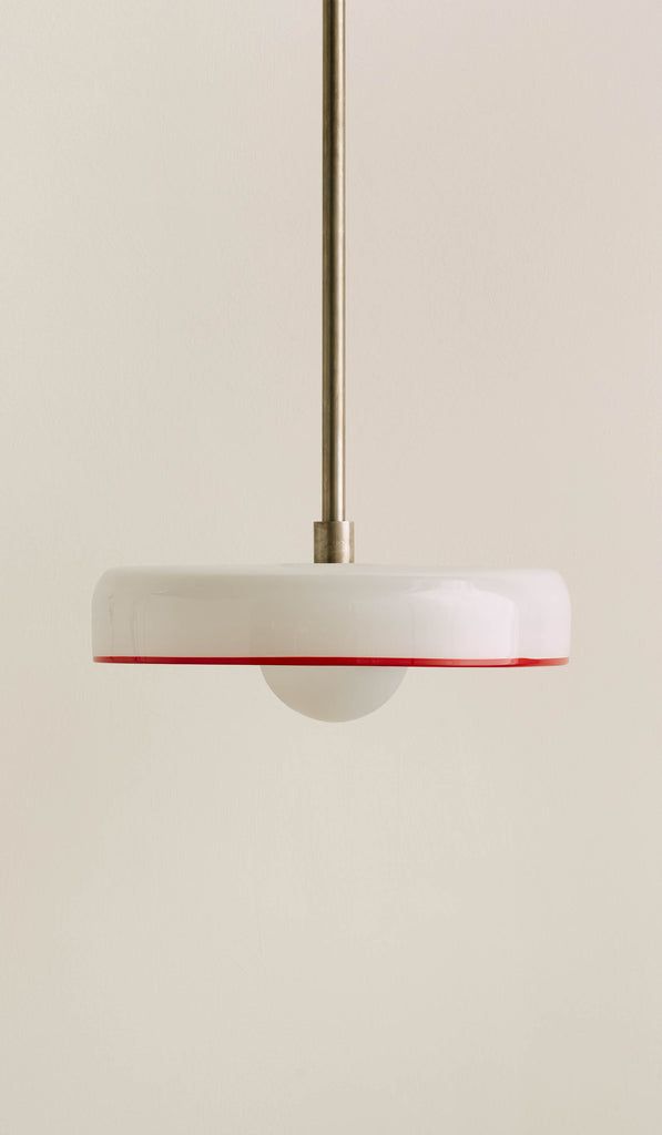 In Common With Opaline Glass Disc Pendant with Red Rim