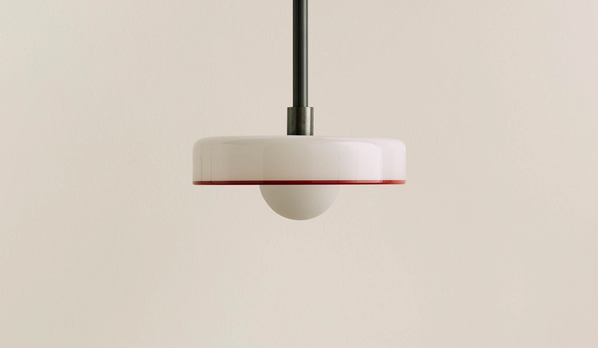 In Common With Opaline Glass Disc Pendant with Red Rim