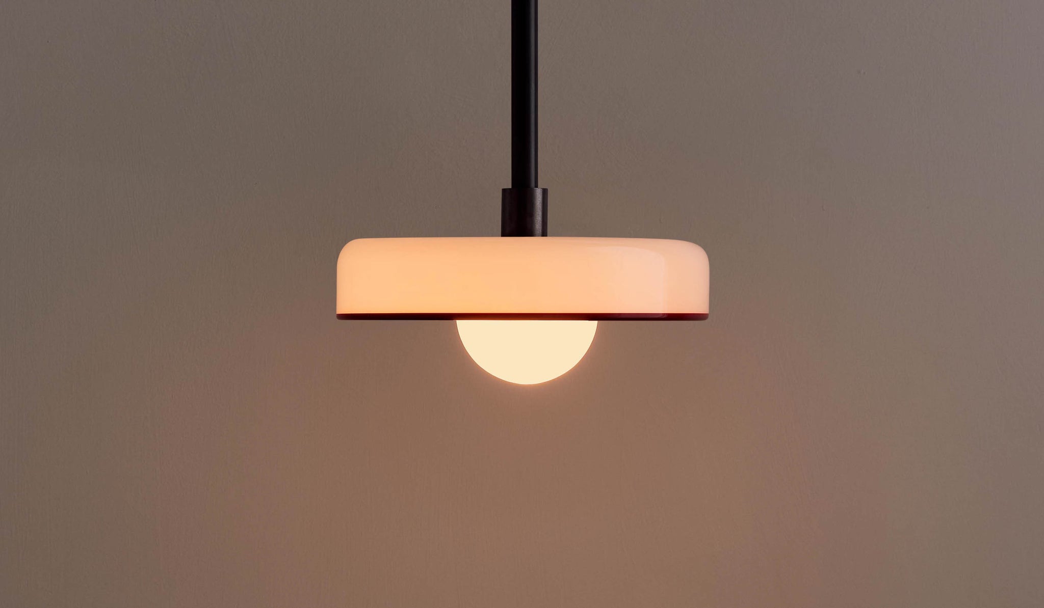 In Common With Opaline Glass Disc Pendant with Red Rim