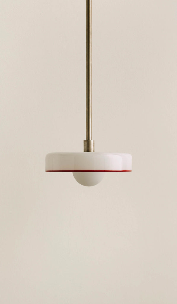 In Common With Opaline Glass Disc Pendant with Red Rim