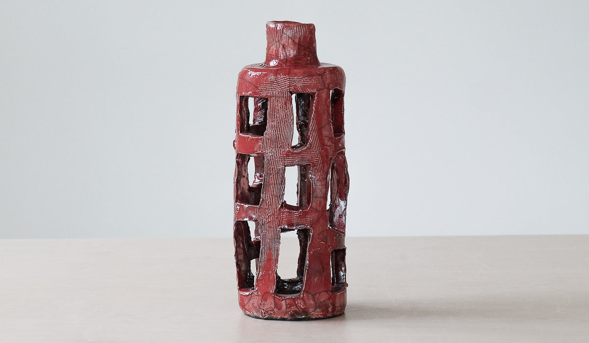Mondays Raku Fired Basket Bottle Vase