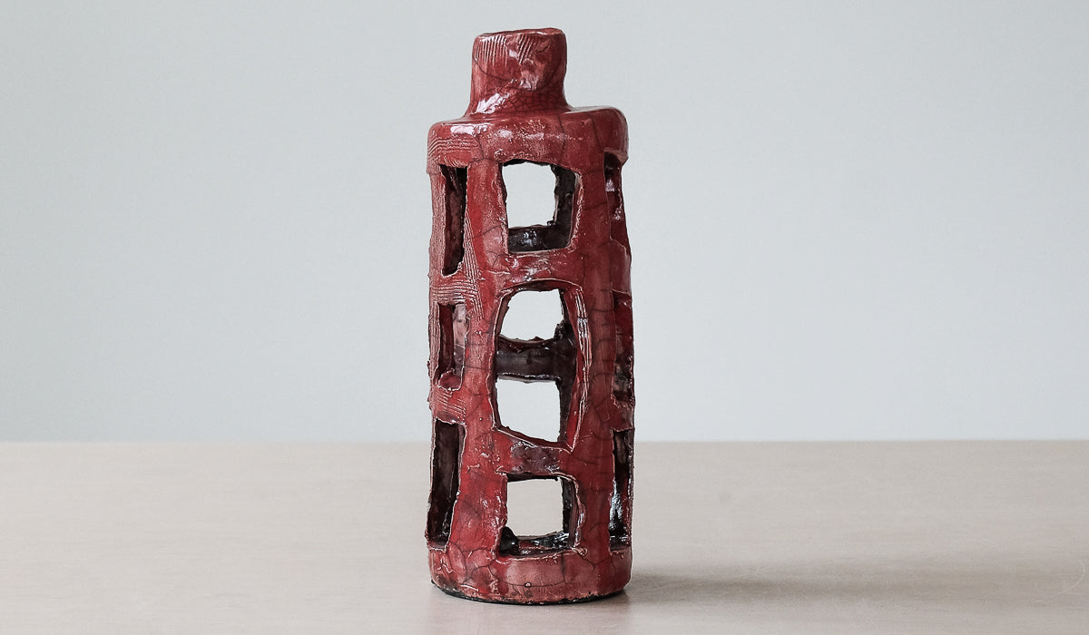 Mondays Raku Fired Basket Bottle Vase