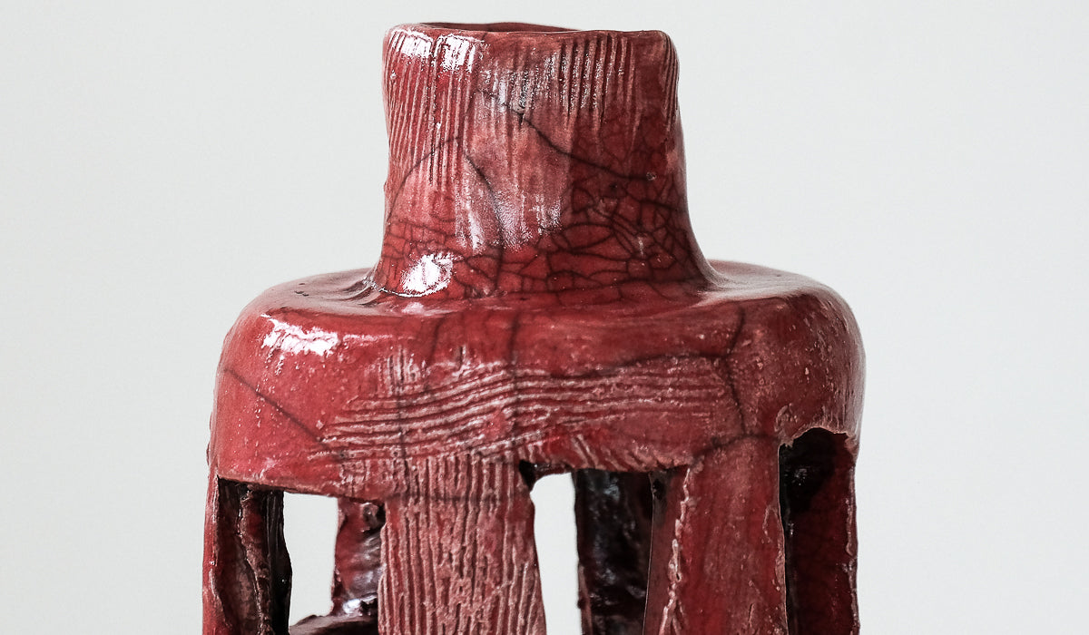 Mondays Raku Fired Basket Bottle Vase
