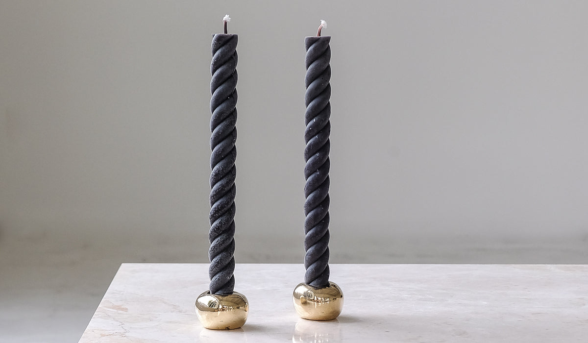 Nancy Pearce Set of 2 Round Cast Bronze Candle Holders