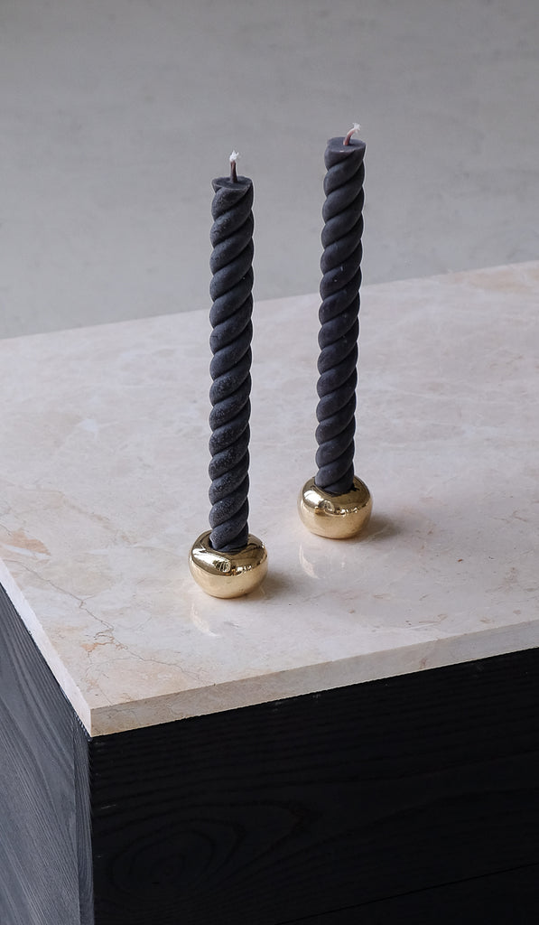 Nancy Pearce Set of 2 Round Cast Bronze Candle Holders