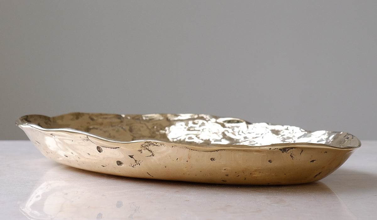 Nancy Pearce Extra Large Oval Furrowed Cast Bronze Bowl