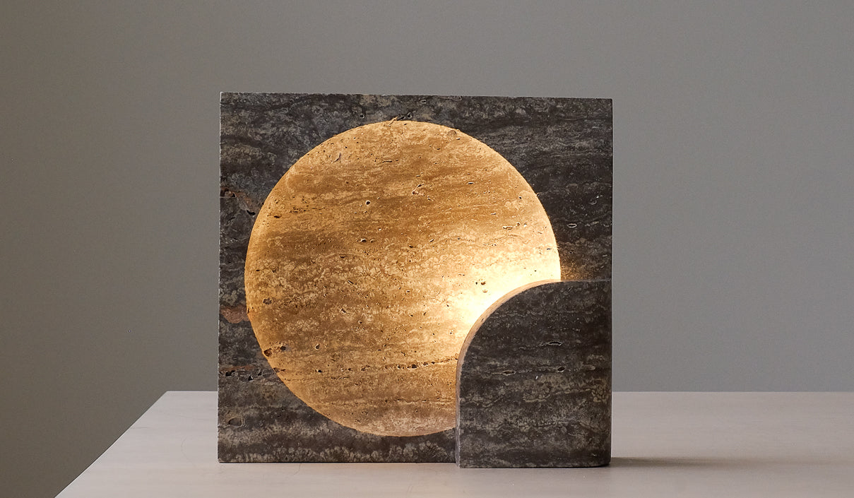 Studio Henry Wilson Black Travertine Block Sconce Table Lamp