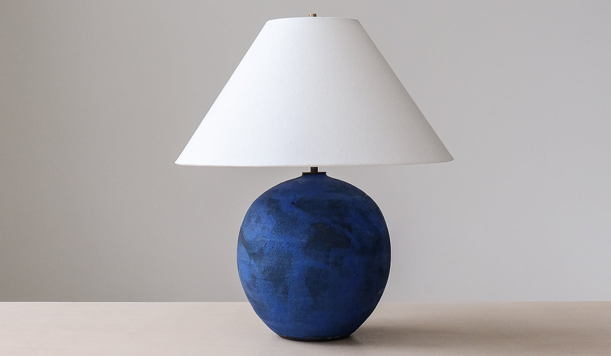 IN STOCK Victoria Morris Brushed Cobalt Large Orb Table Lamp with Empire Shade