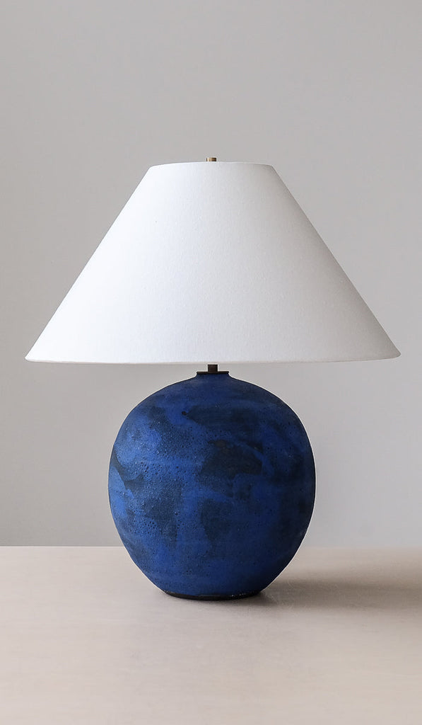 IN STOCK Victoria Morris Brushed Cobalt Large Orb Table Lamp with Empire Shade