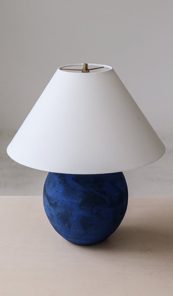 Victoria Morris Brushed Cobalt Large Orb Table Lamp with Empire Shade