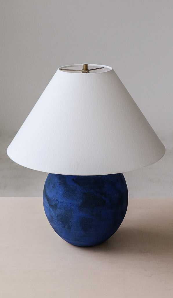 IN STOCK Victoria Morris Brushed Cobalt Large Orb Table Lamp with Empire Shade