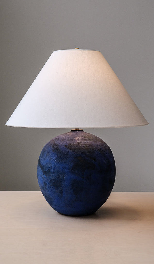 Victoria Morris Brushed Cobalt Large Orb Table Lamp with Empire Shade