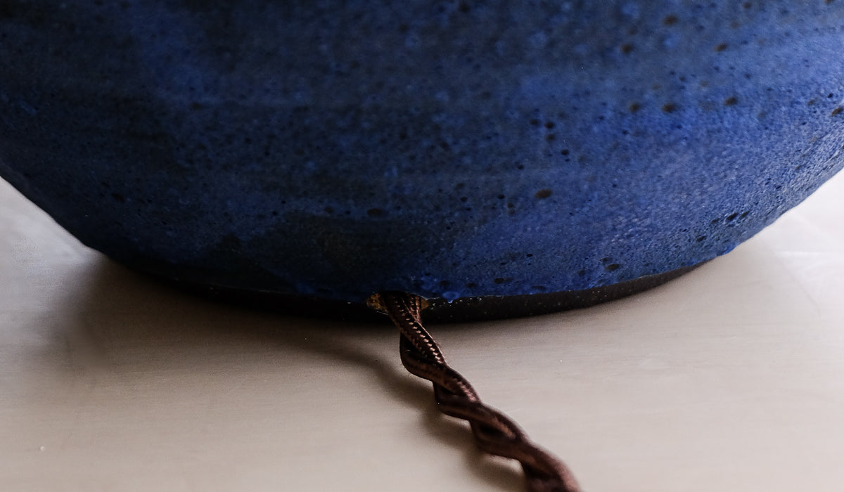 IN STOCK Victoria Morris Brushed Cobalt Large Orb Table Lamp with Empire Shade
