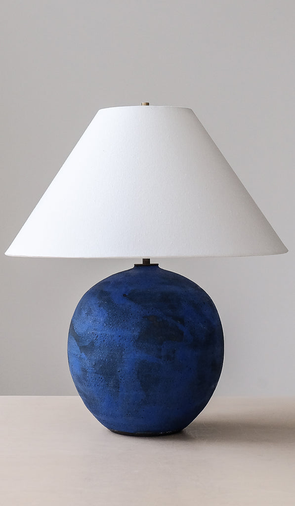 Victoria Morris Brushed Cobalt Large Orb Table Lamp with Empire Shade