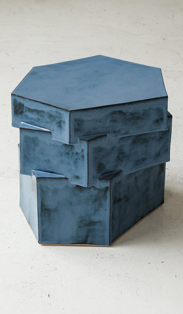 B Zippy Mottled Blue Triple Tier Hex Side Table - Spartan Shop