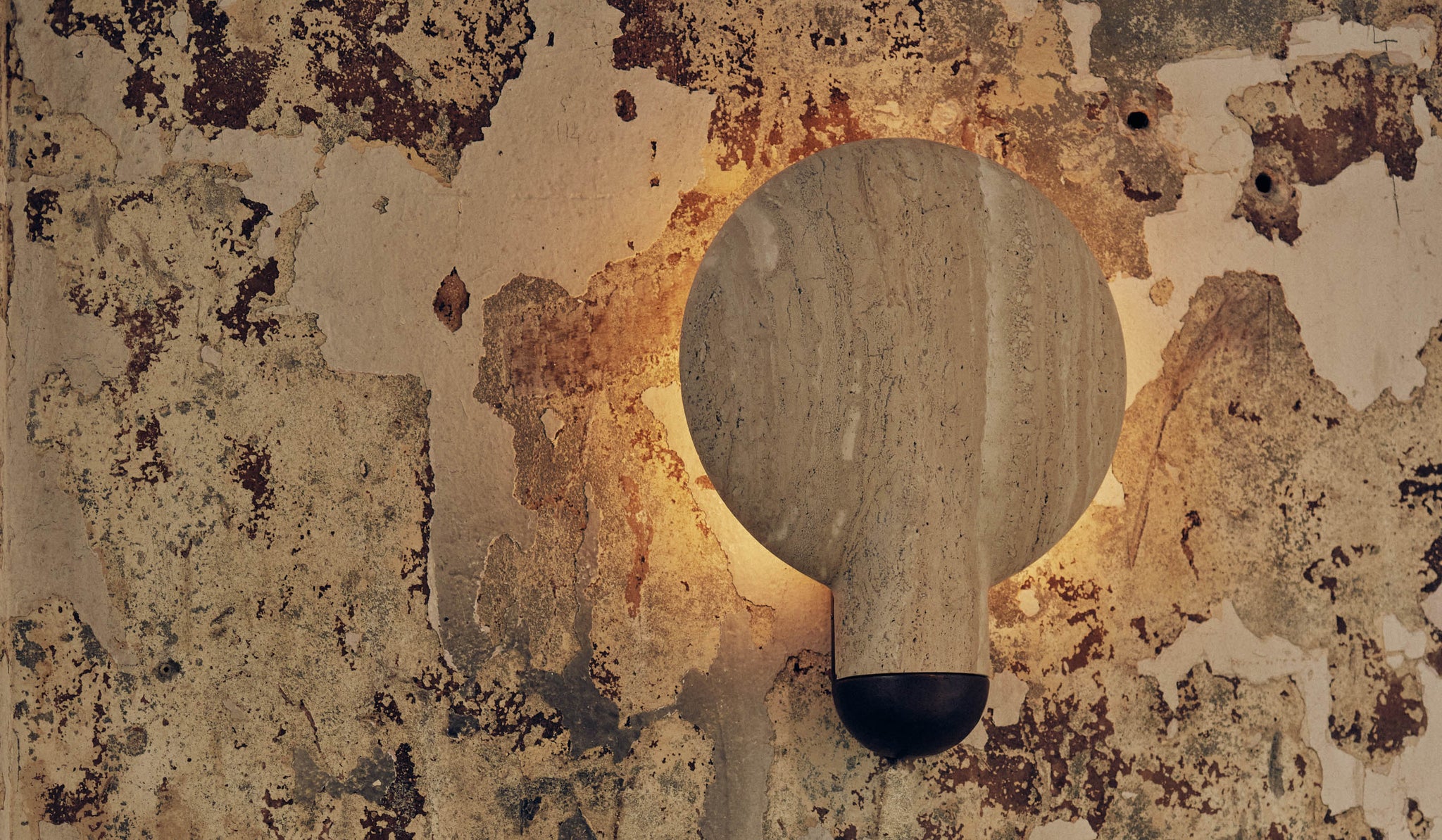 IN STOCK Studio Henry Wilson Classico Travertine with Blackened Cast Bronze Surface Wall Sconce