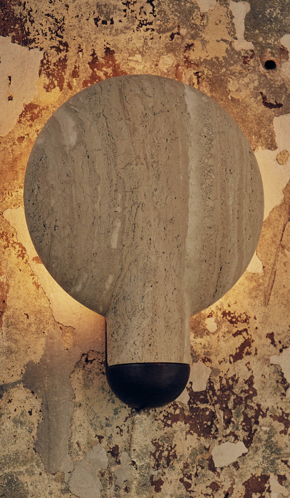 IN STOCK Studio Henry Wilson Classico Travertine with Blackened Cast Bronze Surface Wall Sconce