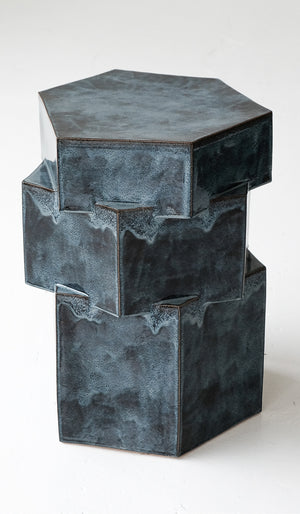 IN STOCK B Zippy Pam's Blue XL Tall Triple Tier Hex Side Table