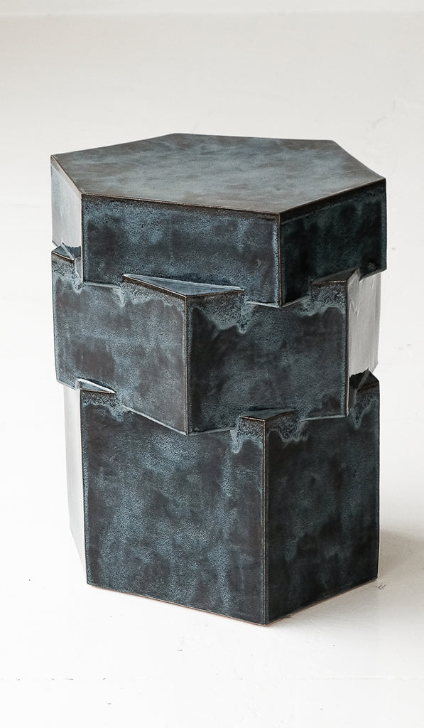 IN STOCK B Zippy Pam's Blue XL Tall Triple Tier Hex Side Table