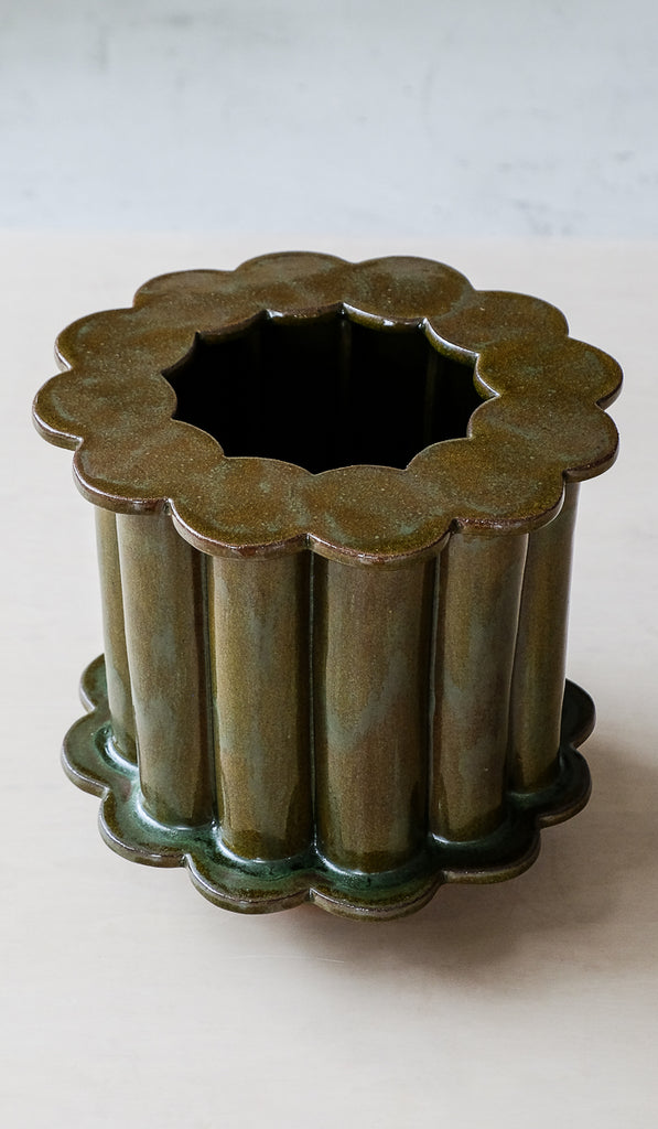 B Zippy Aniline Green Circle Ruffle Vase