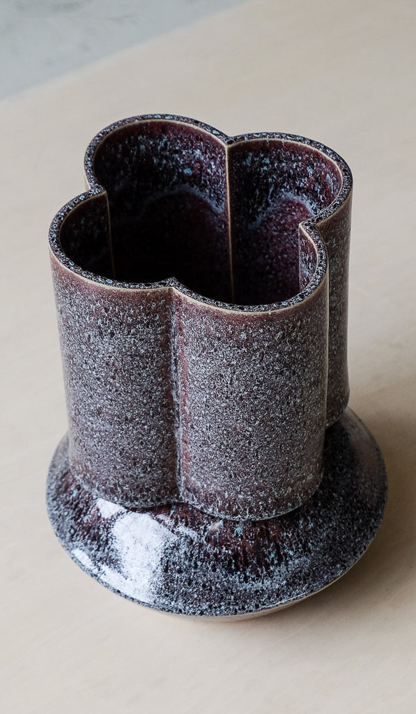 B Zippy Snowy Plum Oval & Scallop Vase