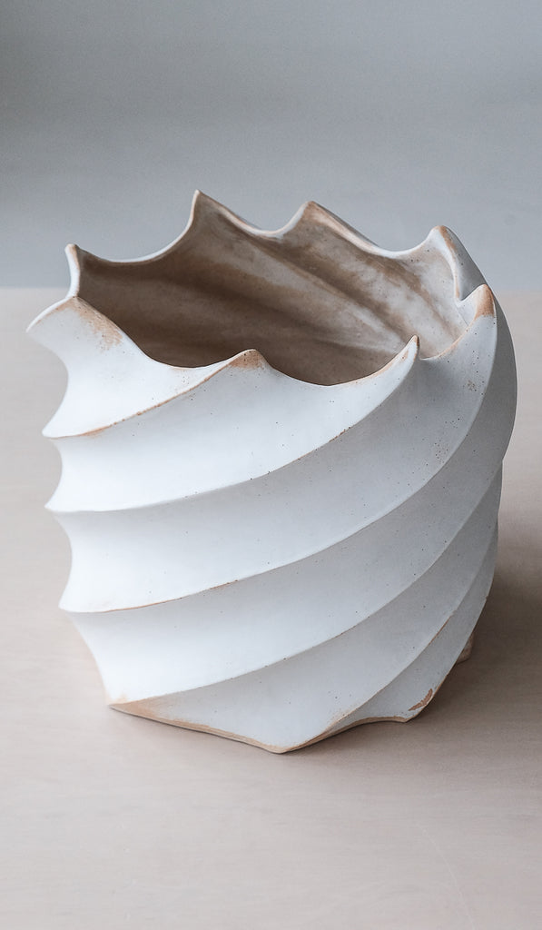 Clam Lab Wide White Twist Vessel