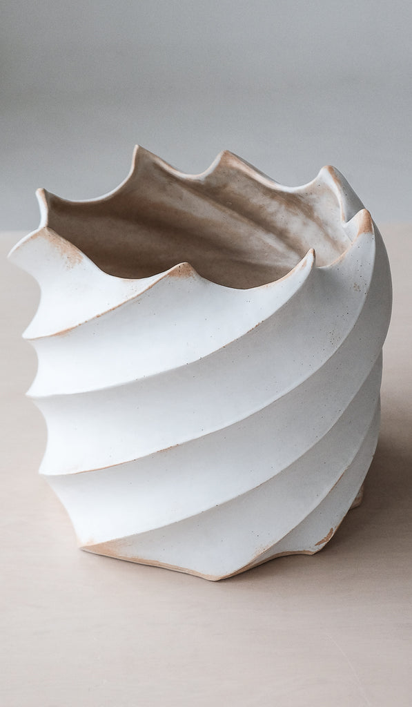 Clam Lab Wide White Twist Vessel