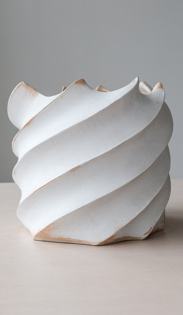 Clam Lab Wide White Twist Vessel