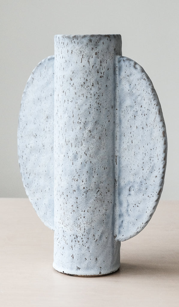 Giselle Hicks Speckled Pale Gray Vessel with Curved Panels