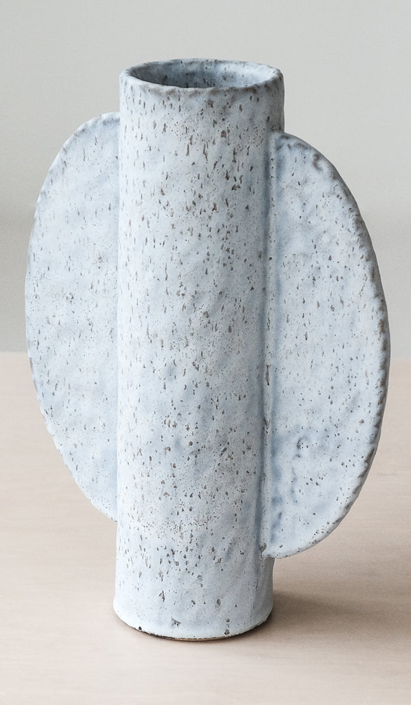 Giselle Hicks Speckled Pale Gray Vessel with Curved Panels