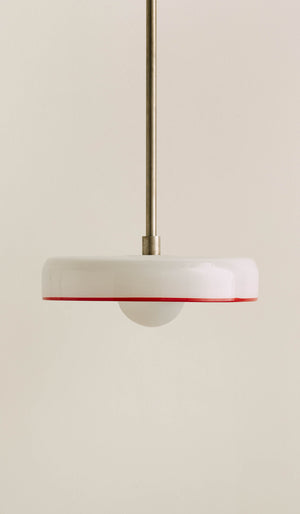 In Common With Opaline Blown Glass Disc Pendant with Red Rim