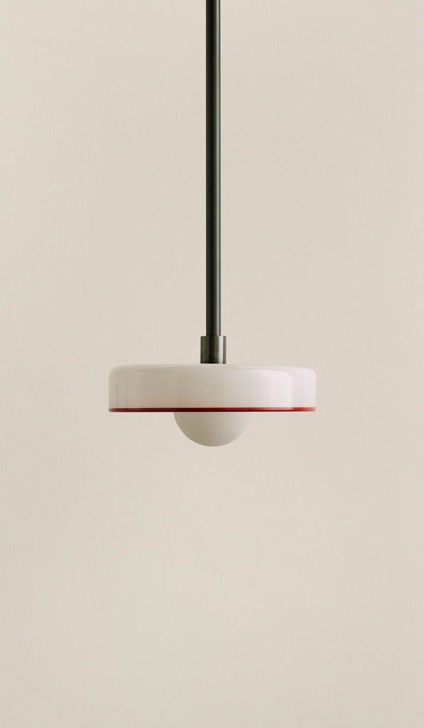 In Common With Opaline Glass Disc Pendant with Red Rim