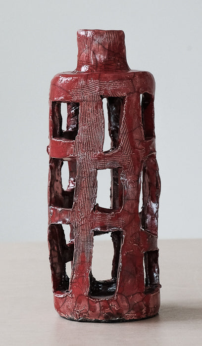 Mondays Raku Fired Basket Bottle Vase