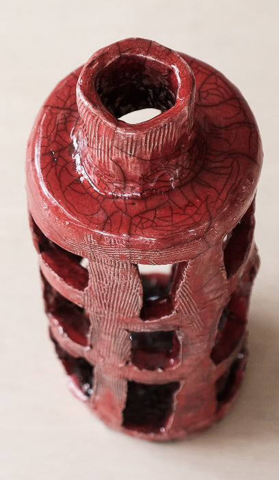 Mondays Raku Fired Basket Bottle Vase