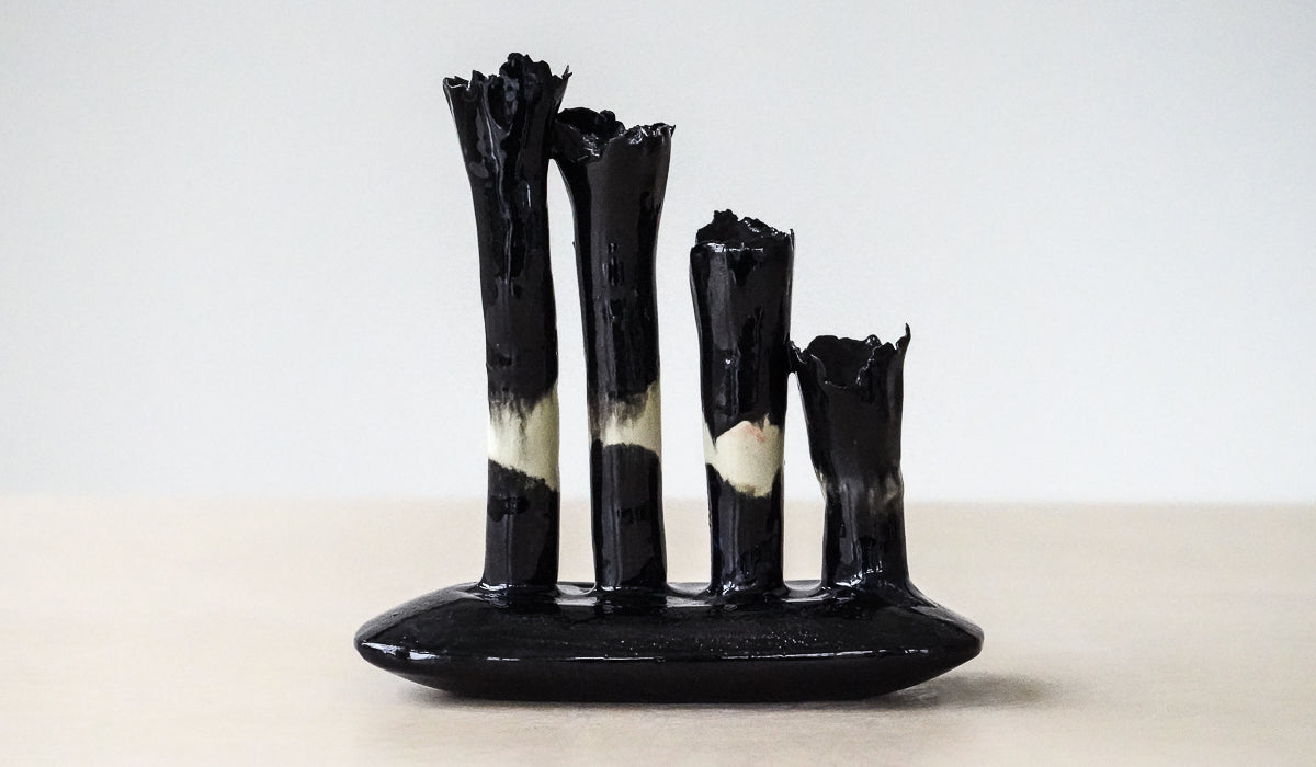 Nathalee Paolinelli Black Oblong Coral Vase No. 9
