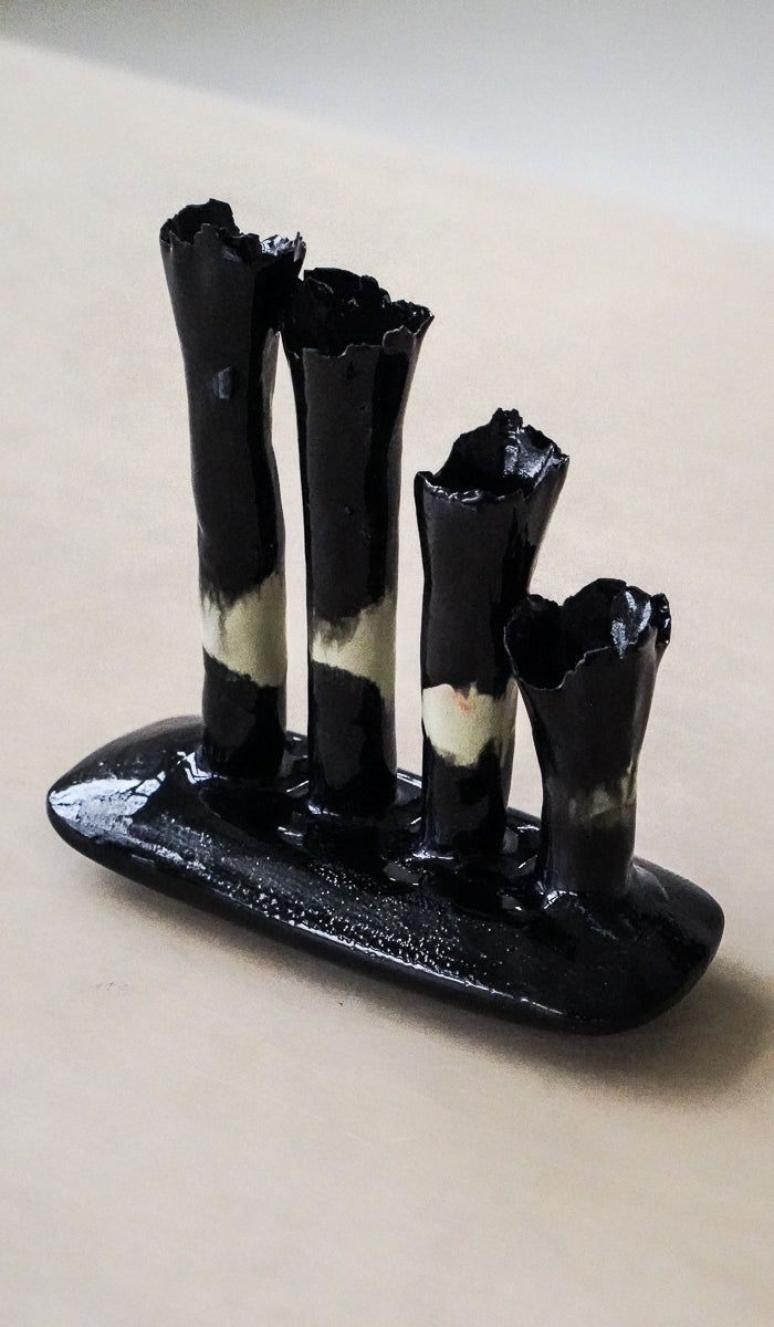 Nathalee Paolinelli Black Oblong Coral Vase No. 9