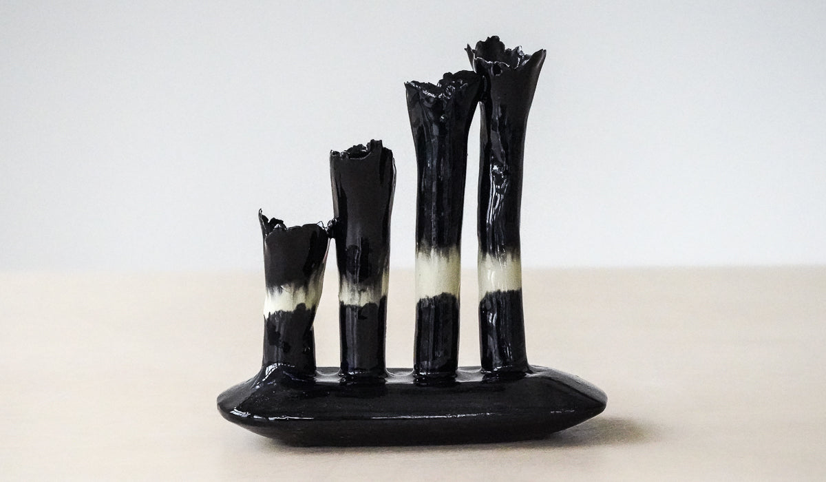 Nathalee Paolinelli Black Oblong Coral Vase No. 9