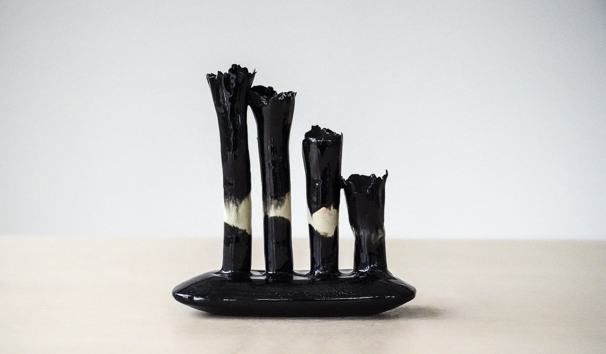 Nathalee Paolinelli Black Oblong Coral Vase No. 9