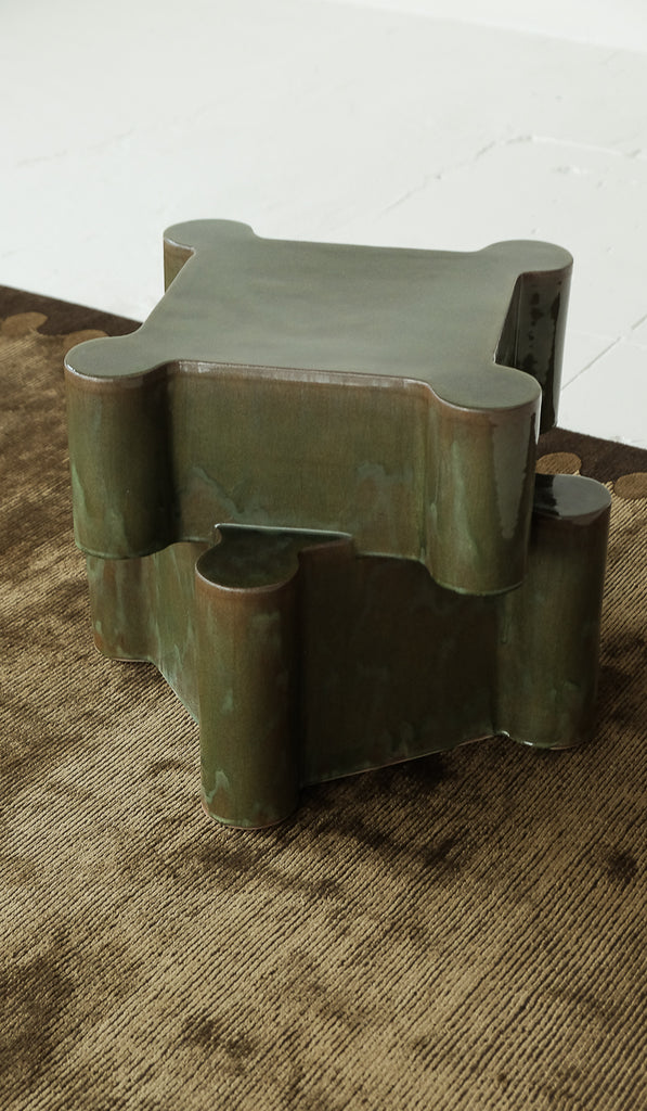 IN STOCK B Zippy Aniline Green Double Tier Twisted Castle Side Table