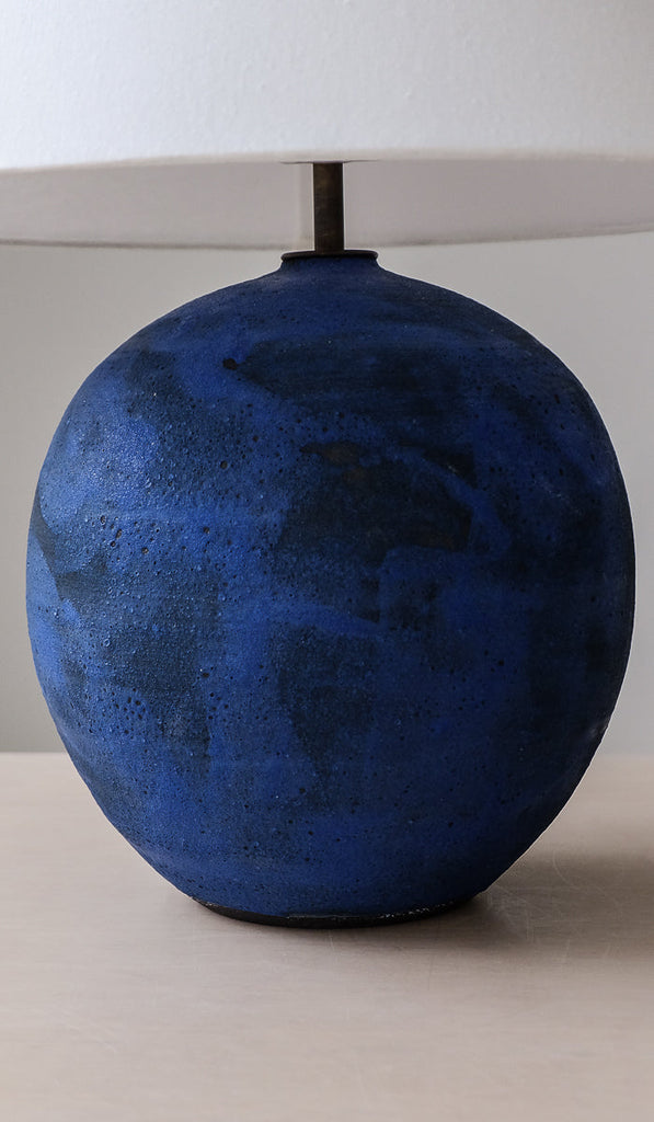 IN STOCK Victoria Morris Brushed Cobalt Large Orb Table Lamp with Empire Shade