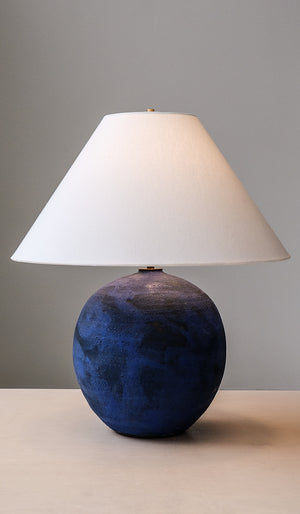 IN STOCK Victoria Morris Brushed Cobalt Large Orb Table Lamp with Empire Shade