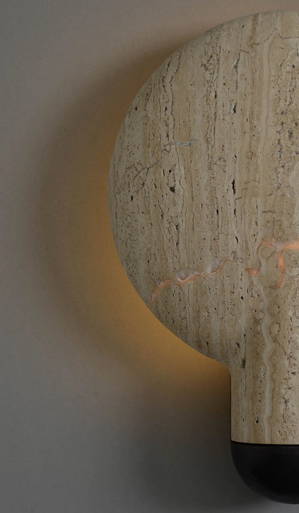 IN STOCK Studio Henry Wilson Classico Travertine with Blackened Cast Bronze Surface Wall Sconce