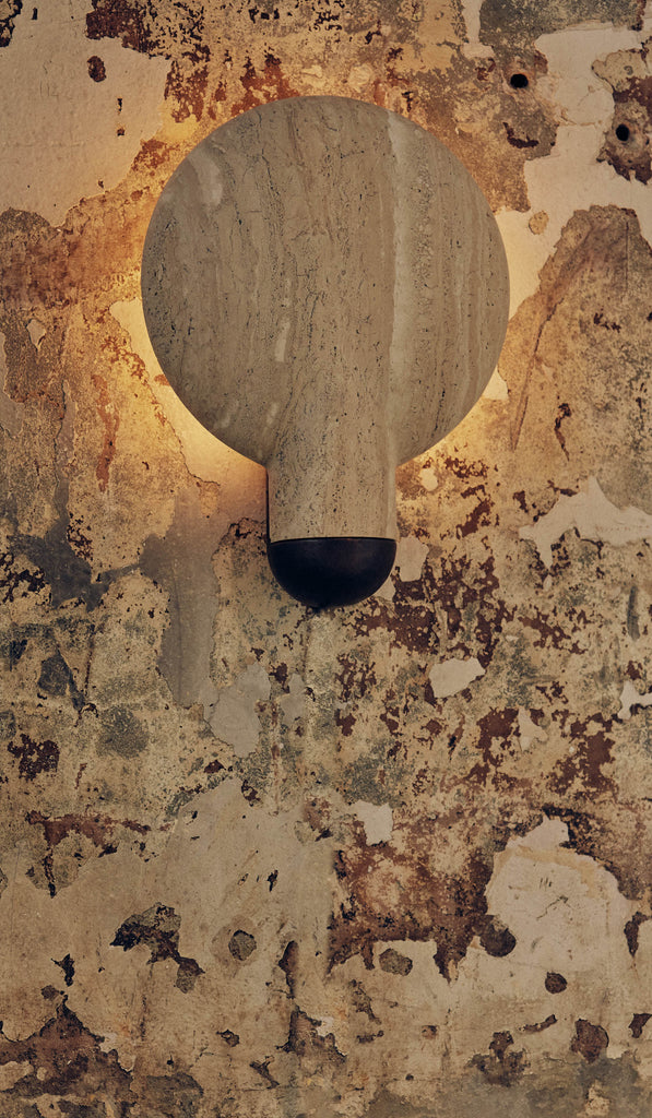 Studio Henry Wilson Classico Travertine with Blackened Cast Bronze Surface Wall Sconce
